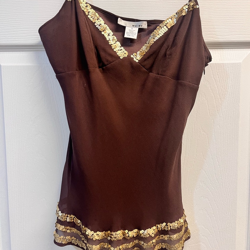 Brown Sequin Trim Top